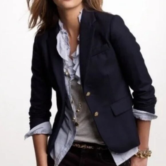 J. Crew Jackets & Blazers - J. CREW SCHOOLBOY classic NAVY BLUE STRETCH WOOL SLIM FITTED BLAZER JACKET sz 00